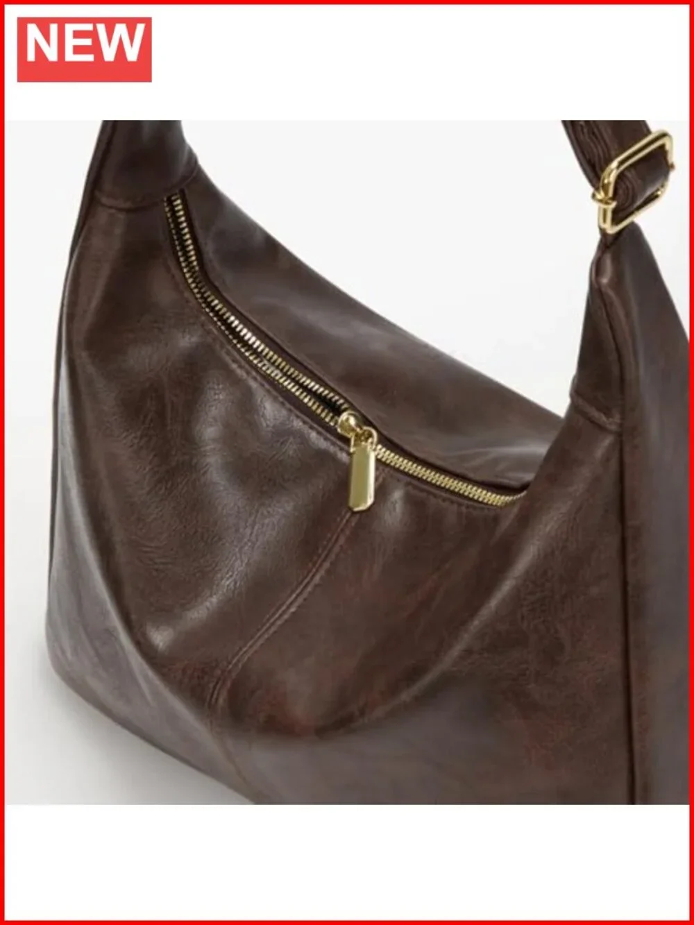 Large Slouchy Hobo Bag with Zipper PU Leather Shoulder Bag Commuting